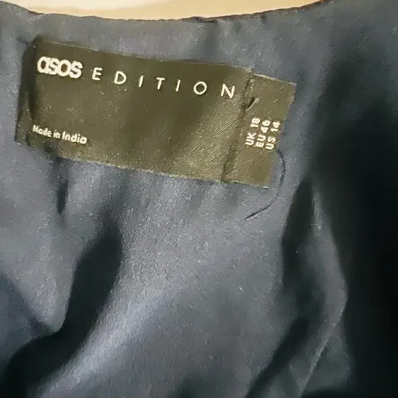 ASOS Floral Embroidered Tulle Puff Sleeve Babydoll Dress Size 14 Navy Multi - Picture 4 of 8